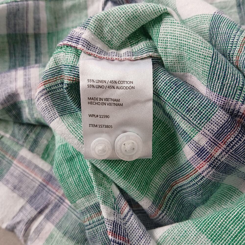 Weatherproof Vintage Washable Linen Shirt Mens XL green blue plaid short sleeve - Picture 9 of 14